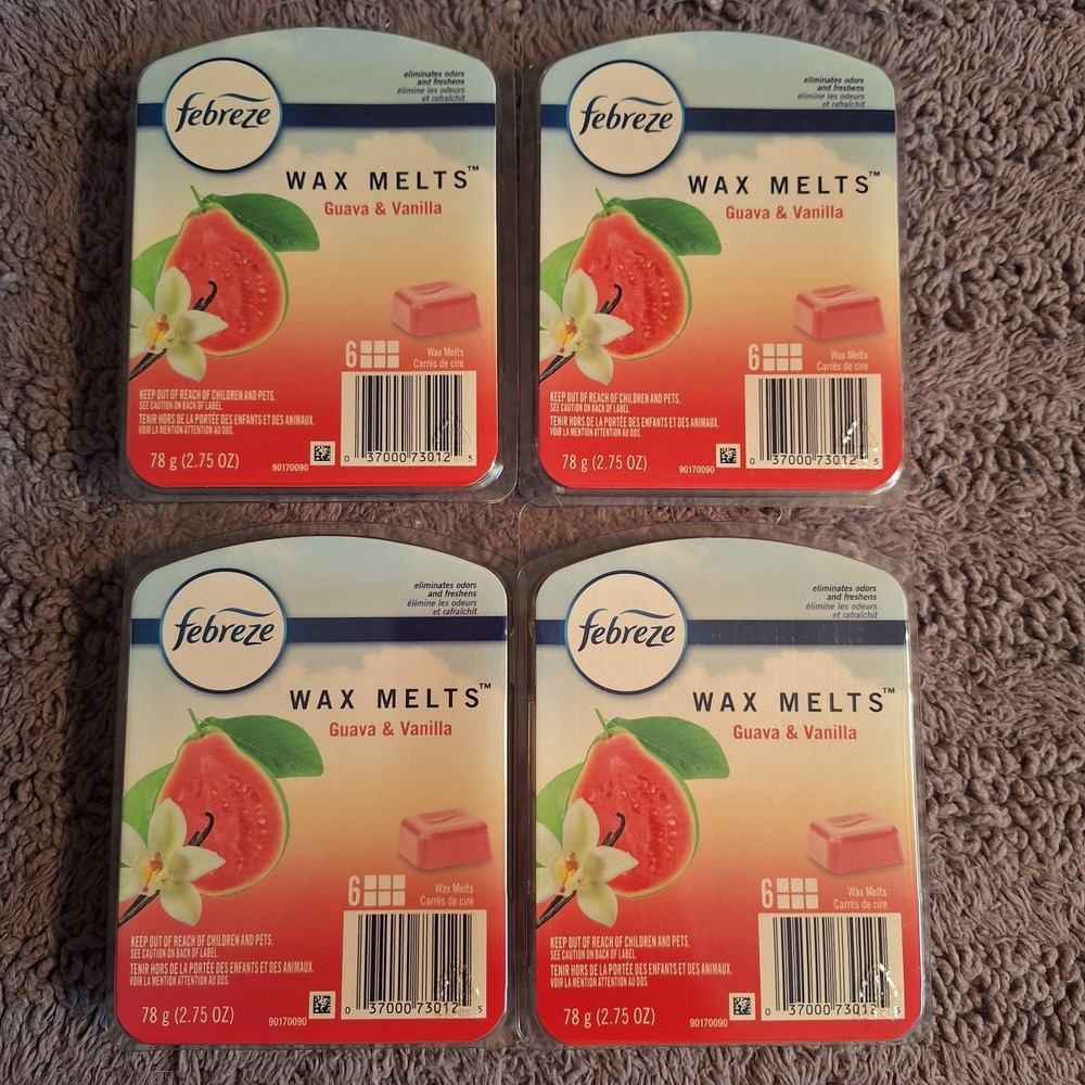 4‎ Packs Febreze Guava & Vanilla Scented Wax Melts 24 CUBES Total